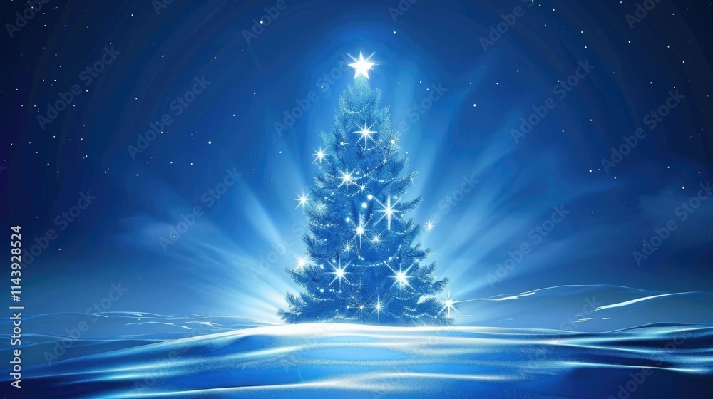 Christmas tree with shining stars on the snow Christmas tree with shining stars on the snow