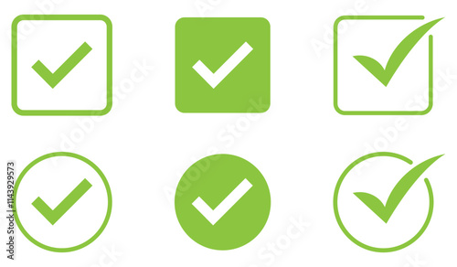 Green check mark icon for vote, agreement, Vector
