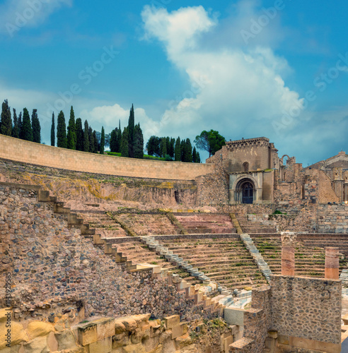 Ruins of the ancient roman theather of Cartagena, one of the oldest cities in Europe, Murcia, Spain photo