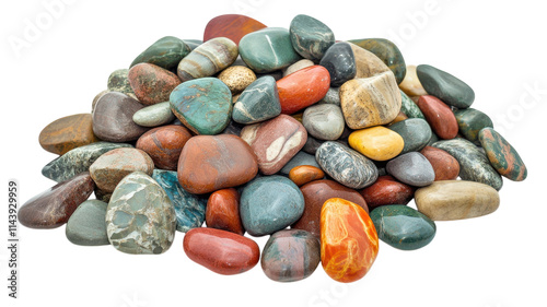 A Beautiful Arrangement of Multi-Colored Beach Stones Perfect for Decorating, Craft Projects, or Nature-Inspired Artwork. photo