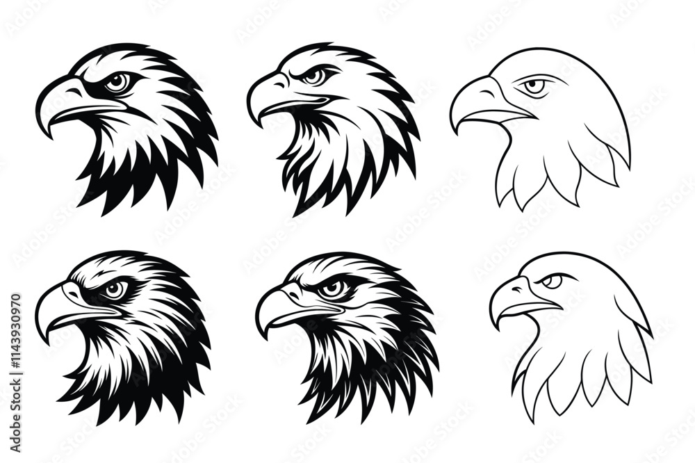 Fototapeta premium Set of eagle head silhouette vector illustration