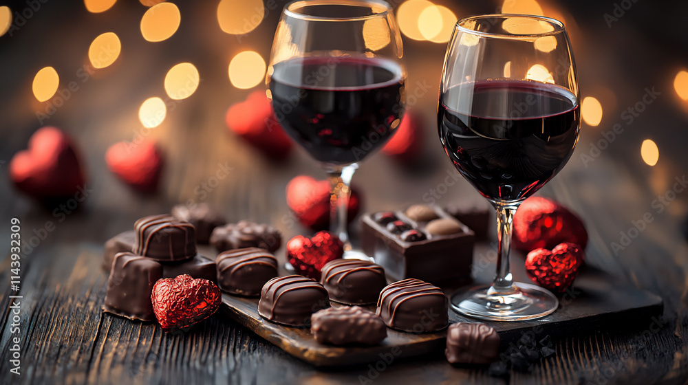 valentine's day chocolate and elegant wine glasses valentine's day chocolate and elegant wine glasses