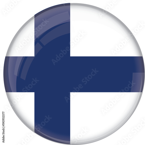 Finland flag with glossy rounded button for football team and national emblem