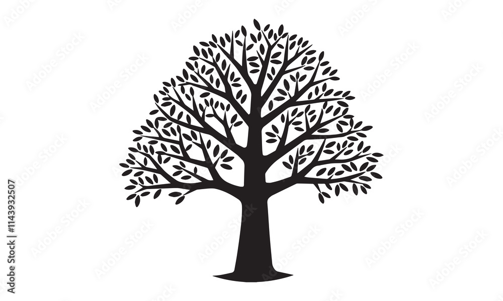 Fototapeta premium The Tree black silhouette vector is a refined digital illustration capturing the essence of a tree in a striking black silhouette.