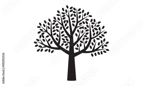 The Tree black silhouette vector is a refined digital illustration capturing the essence of a tree in a striking black silhouette.