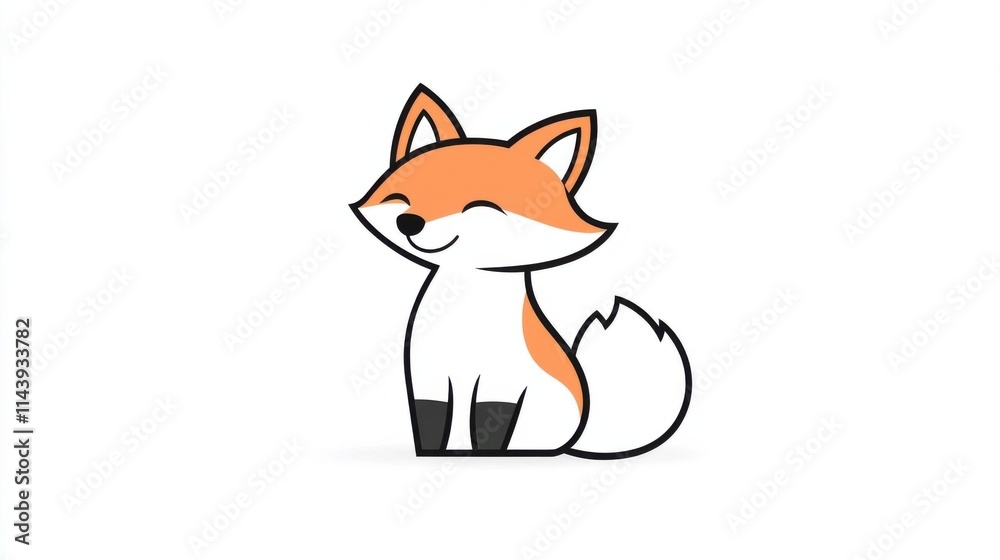 Obraz premium Cute Cartoon Fox Character Smiling with Orange and White Fur, Minimalist Design, Suitable for Illustrations, Children's Books, and Playful Merchandise Ideas