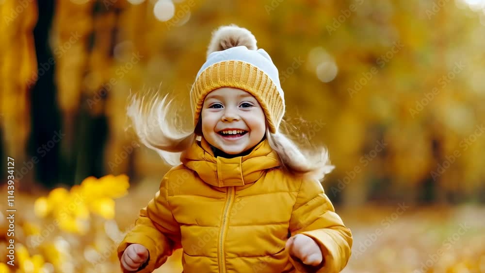 Happy young child girl running having fun with autumn leaves in a gorgeous park, savoring the rich hues of the season Happy young child girl running having fun with autumn leaves in a gorgeous park, savoring the rich hues of the season