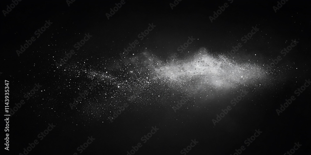 Abstract white dust cloud on black background.