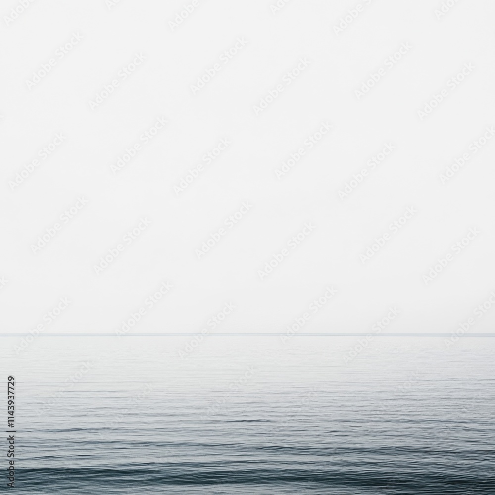 Obraz premium Serene Tranquility of Calm Water under an Overcast Sky Featuring Gentle Ripples and Subtle Hues of Blue and Grey in an Expansive Minimalist Landscape