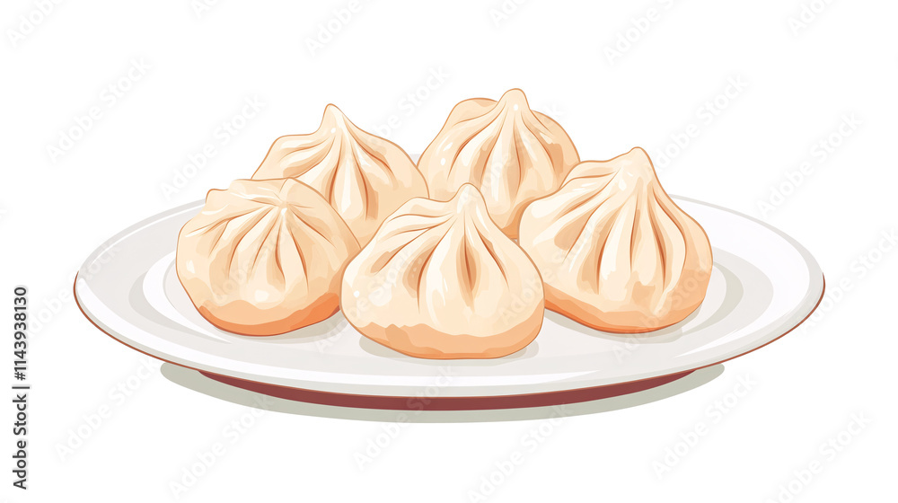 Hand drawn plate of Momos, comic style, isolated illustration on white and transparent background. Hand drawn plate of Momos, comic style, isolated illustration on white and transparent background.