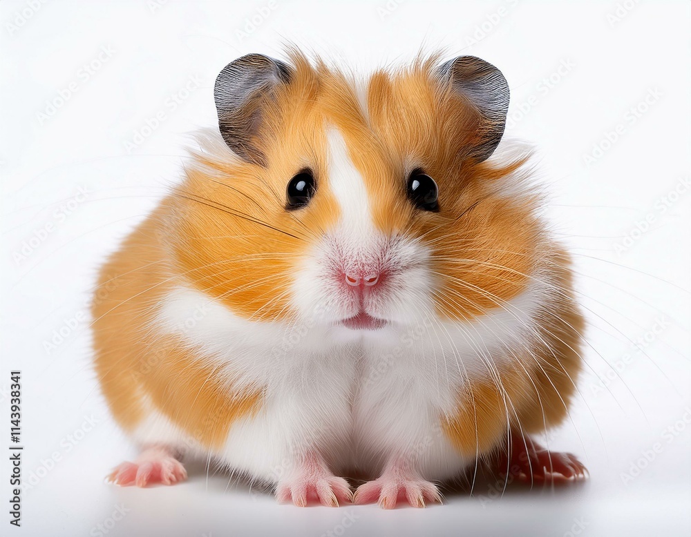 Clean, minimalistic white background highlighting the hamster as the focus