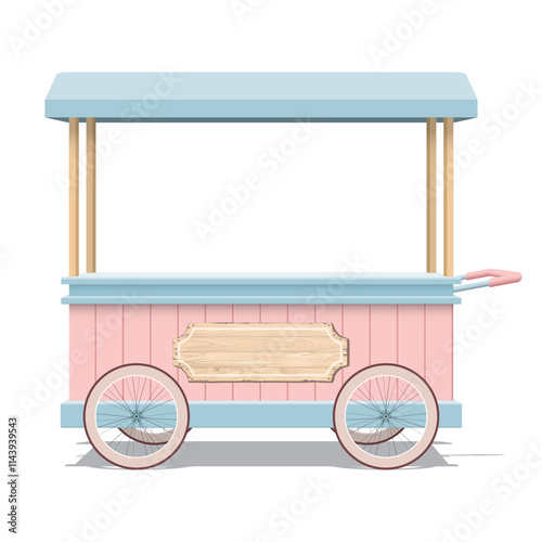 Street shop cart pastel mock up isolated graphic illustration have blank space for place the products presentation on countertop and blank wooden signboard. Small business and street food concept.