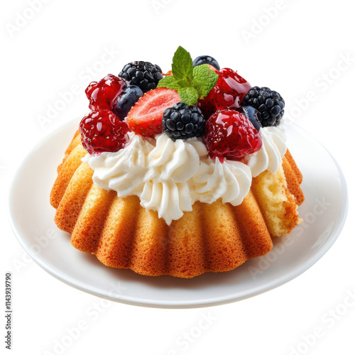 Delicious Plate of Pound Cake Topped with Berries and Whipped Cream for Desserts on Transparent PNG background photo