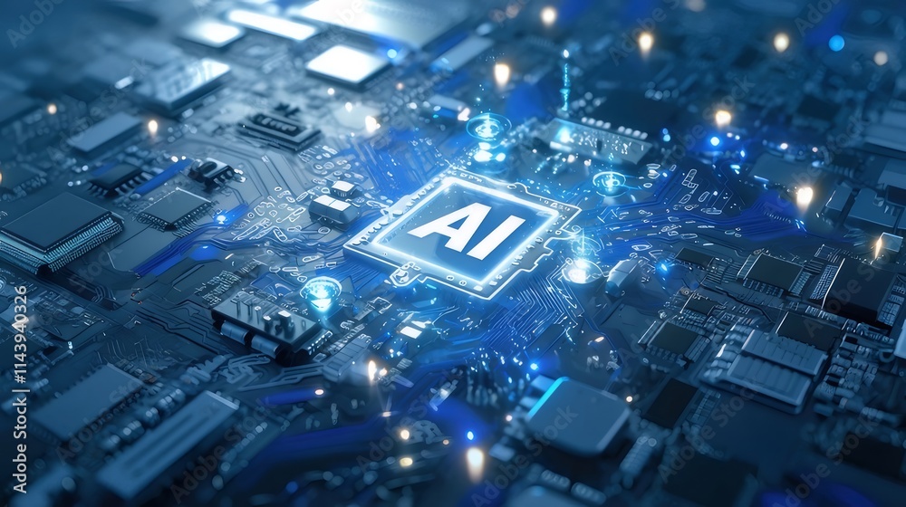 AI processor unit on circuit board. AI processor unit on circuit board.