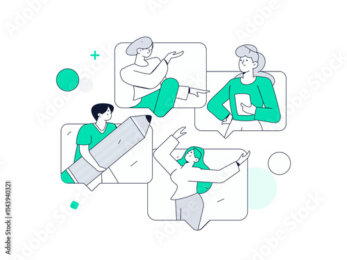 Flat vector illustration of business people operating work scene
