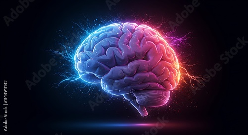 High-Tech Brain Visualization . neural activity and creative energy technology, medicine, and futuristic concepts artificial intelligence, innovation, and digital art neural activity