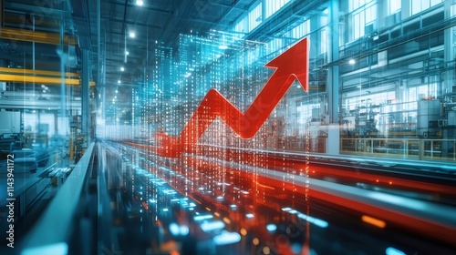 Obraz na płótnie Upward red arrow graph in modern factory. w salonie