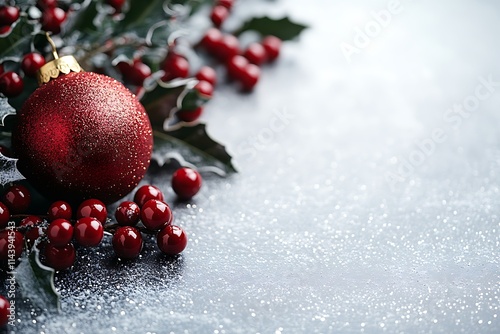 A festive red and gold bell with embossed patterns and holly accents, isolated on a pristine white background with high contrast for holiday stock photos 