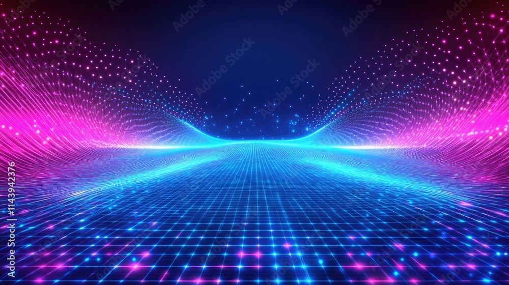 A vibrant neon background with glowing blue and pink lines forming a dynamic grid pattern. The lines create depth and perspective, set against a dark backdrop with subtle shimmering particles. A vibrant neon background with glowing blue and pink lines forming a dynamic grid pattern. The lines create depth and perspective, set against a dark backdrop with subtle shimmering particles.
