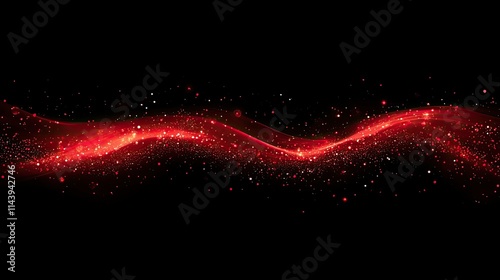 A wide, soft horizontal red flare blends into a jet-black background, with a glowing trail of faint sparkles and smooth, radiant gradients, emphasizing elegance and simplicity.