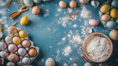 Eggs aplenty, flour at hand, Easter cheer. photo