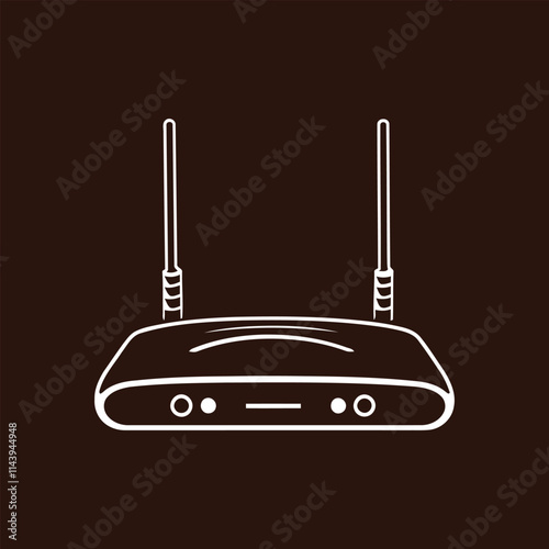 Silhouette of a router with black router icon and logo on white background