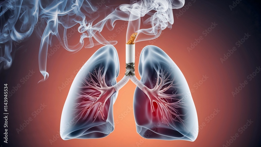 Human anatomy illustration: 3D X-ray of lungs and heart, highlighting potential medical conditions Human anatomy illustration: 3D X-ray of lungs and heart, highlighting potential medical conditions
