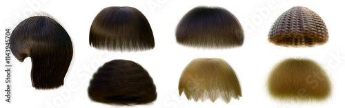 7 short Bob haircuts and hairstyles variety  for women created by 3D modeling transparent png file.