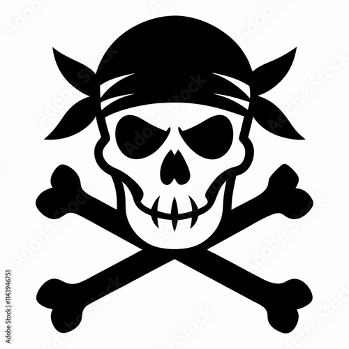 Skull crossbones silhouette. Clipart isolated on white background