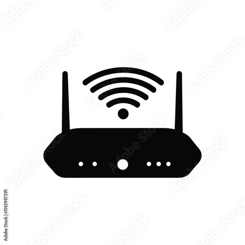 Silhouette of a router with black router icon and logo on white background