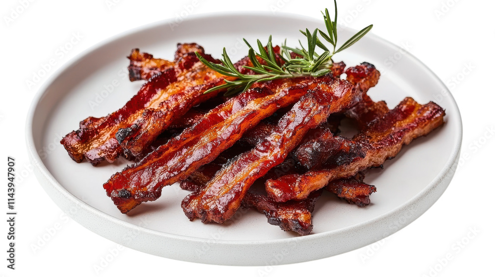 Delicious Plate of Crispy Bacon Strips Perfect for Breakfast or Brunch Menus in Restaurants and Home Cooking. Delicious Plate of Crispy Bacon Strips Perfect for Breakfast or Brunch Menus in Restaurants and Home Cooking.