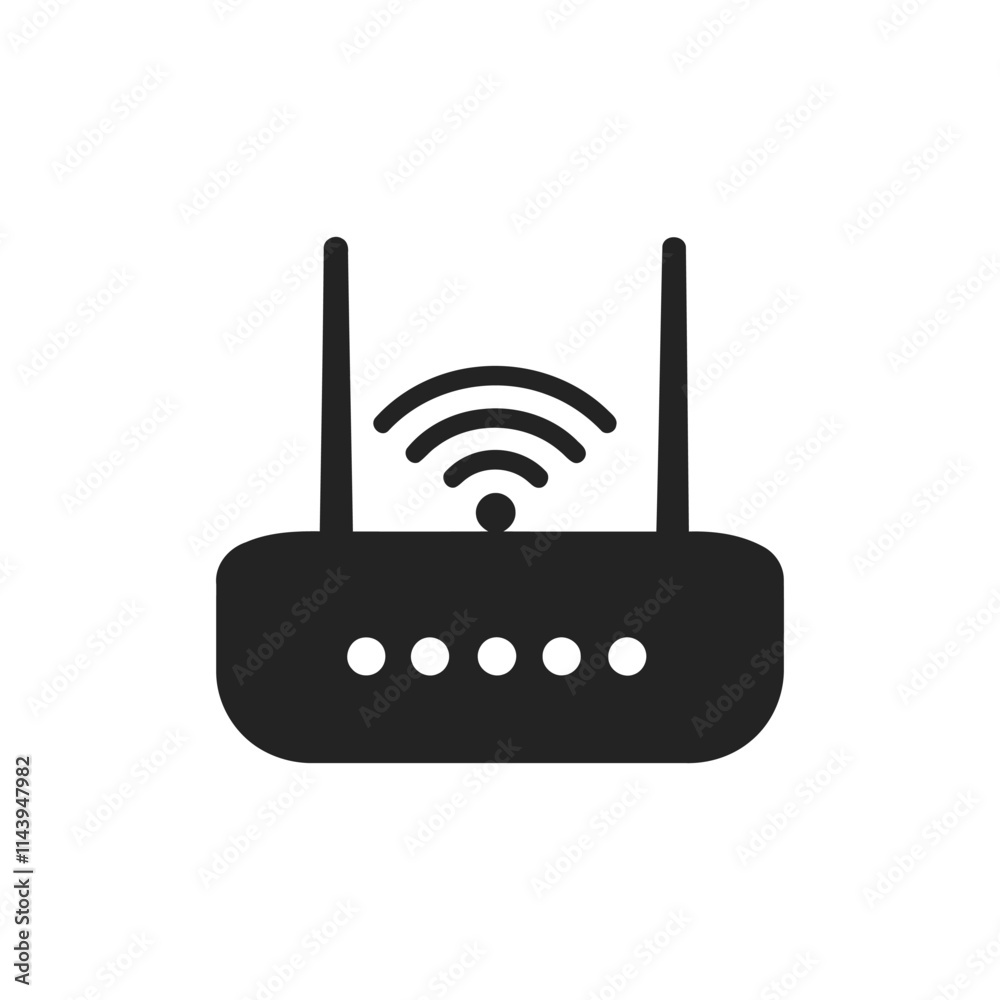 Silhouette of a router with black router icon and logo on white background Silhouette of a router with black router icon and logo on white background