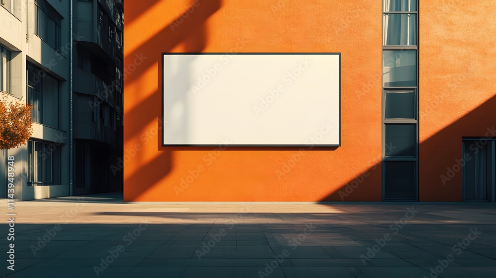 blank billboard on the orange wall blank billboard on the orange wall