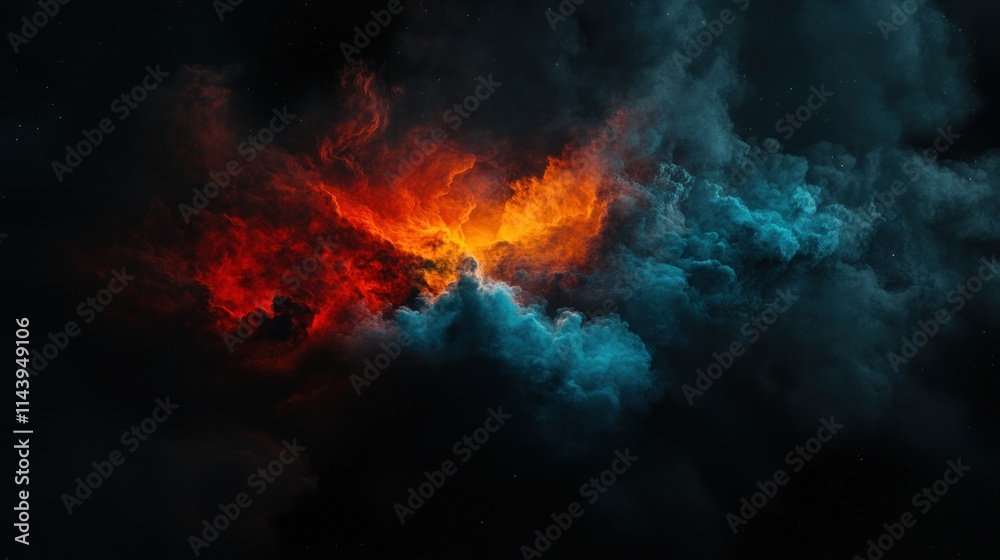 Fiery, teal nebula clouds in dark space. Fiery, teal nebula clouds in dark space.