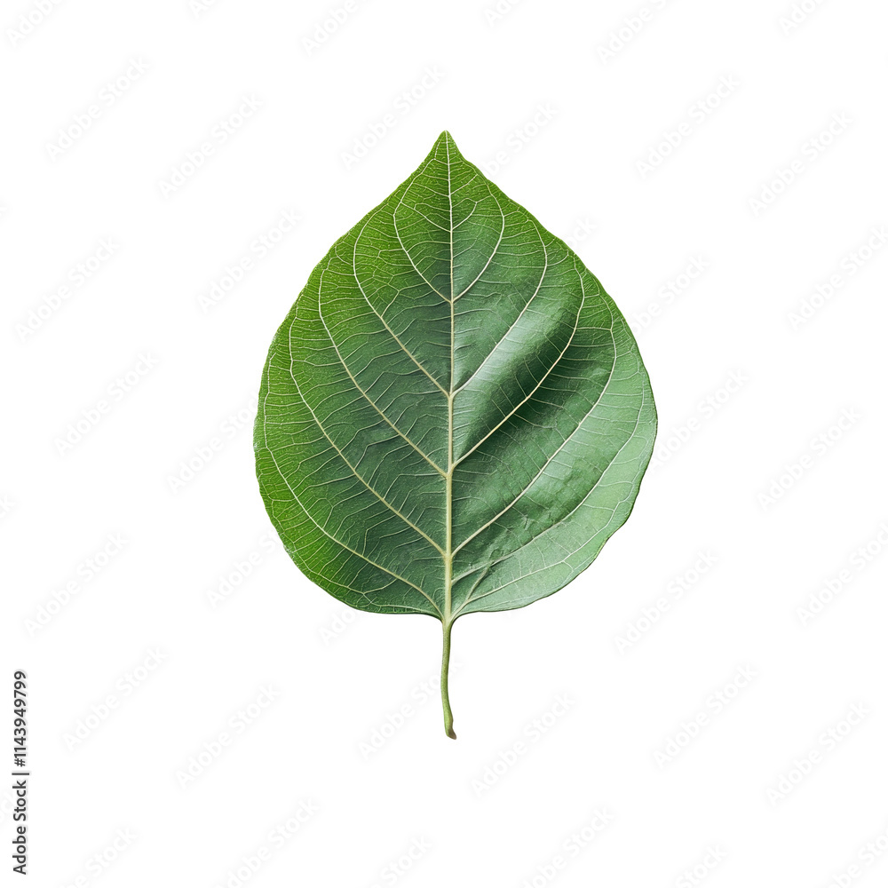 Fototapeta premium A vibrant green leaf isolated on a clean transparent background showcasing natural textures and details, Isolated single leaf on a transparent background or transparent background with