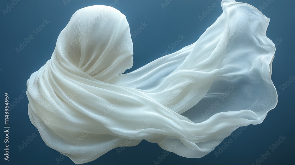 Flowing white fabric against a dark blue background. Flowing white fabric against a dark blue background.