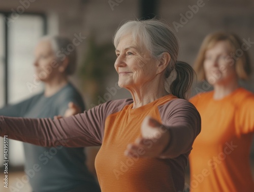 A group of seniors participating in a fitness class, demonstrating camaraderie and active living