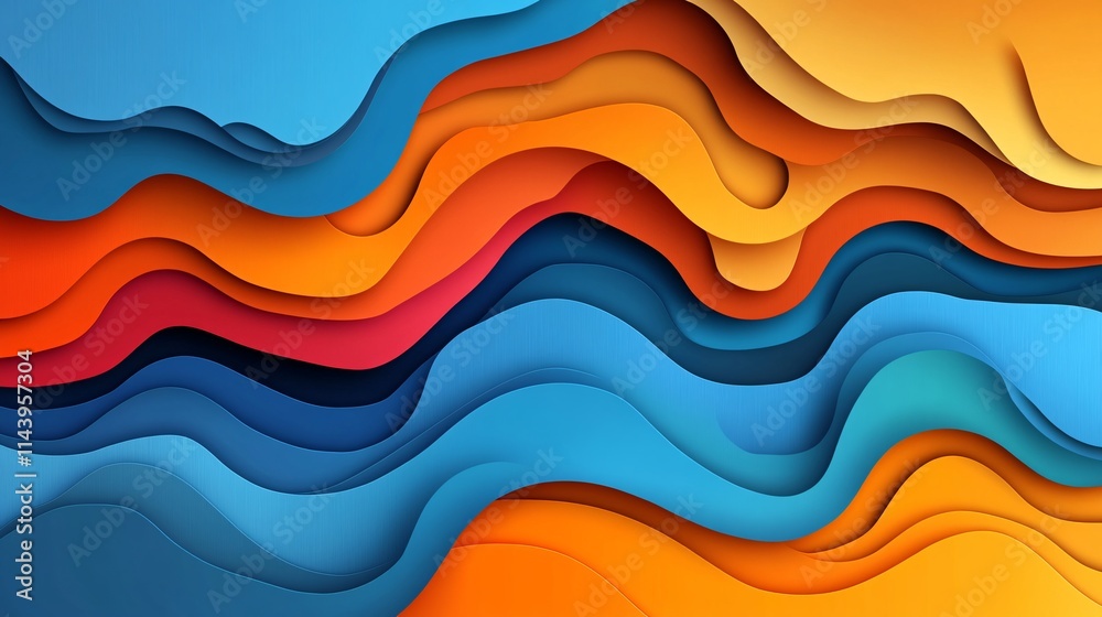 Obraz premium Vibrant waves of orange and blue create a dynamic and energetic abstract design.