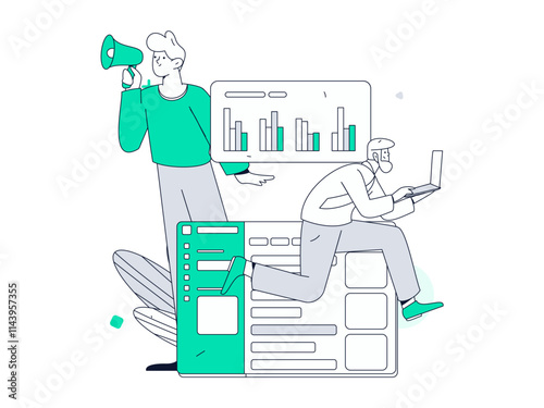 Flat vector illustration of business people operating work scene
