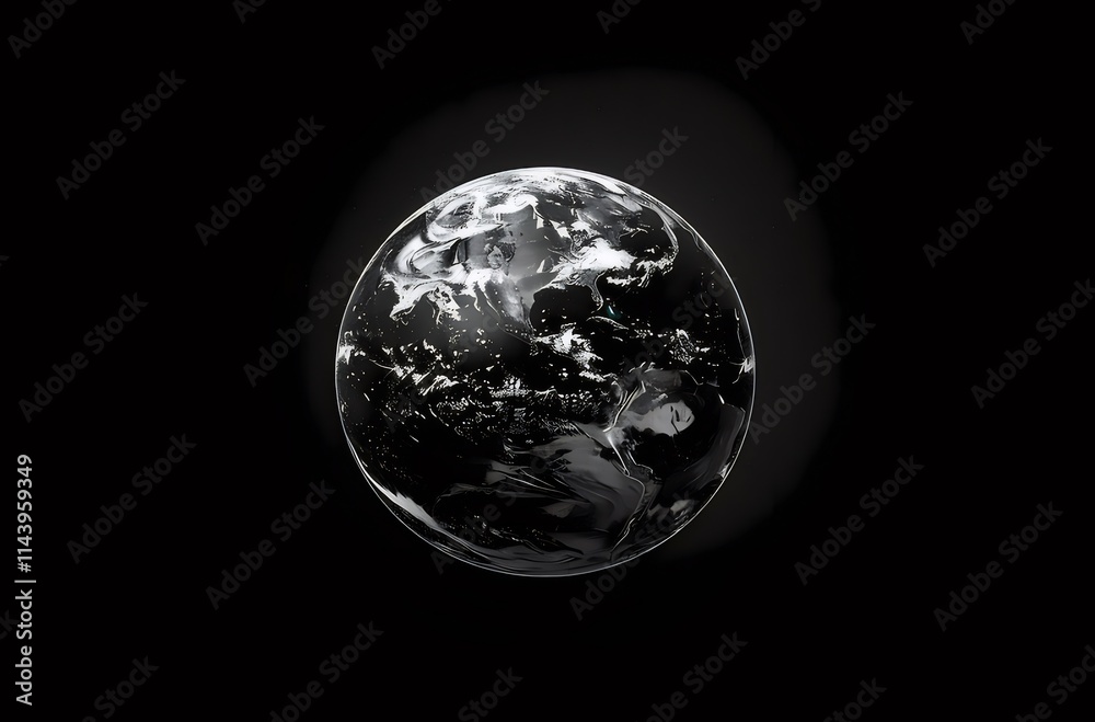 Black and white Earth globe, detailed view of continents and oceans. Black and white Earth globe, detailed view of continents and oceans.