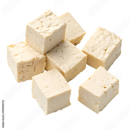 cubed tofu pieces isolated 