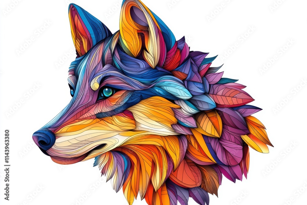 Fototapeta 3D Beautiful wolf Clipart, isolated on a white background