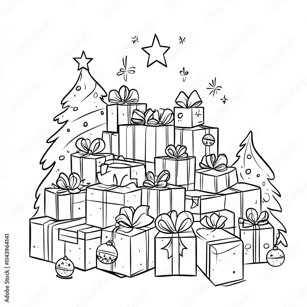 Fototapeta premium Simple Christmas Advent Calendar Coloring Pages for Kids: 3 Festive Illustrations
