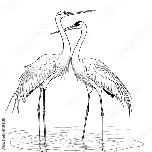 Simple Crane Coloring Page for Kids: Easy Bird Sketch Illustration photo