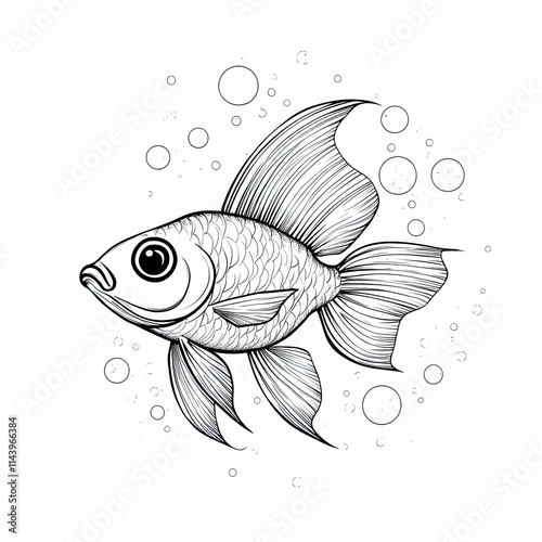 Simple Fish Coloring Page for Kids: Easy Printable Coloring Book Illustration photo