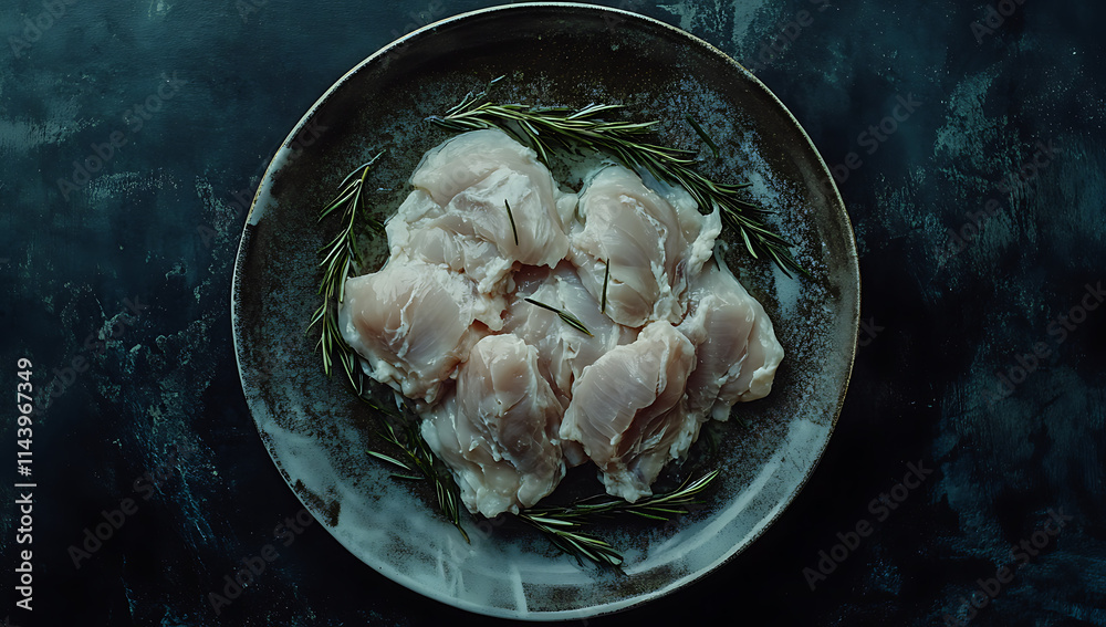 Raw Chicken Fillets on a Dark Background Raw Chicken Fillets on a Dark Background
