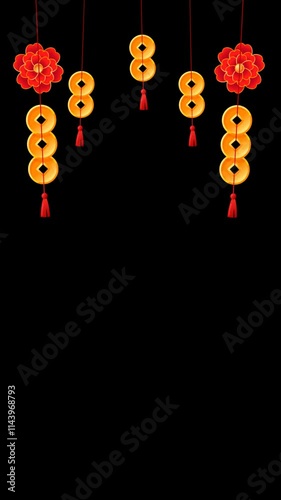 Chinese new year celebration lantern for vertical background. story animation hanging lanterns