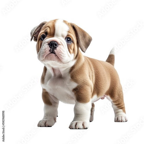 playful bull dogl puppy standing , isolated on a white background photo