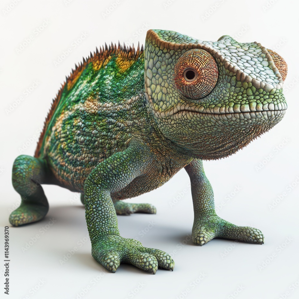Obraz premium 3D Chameleon Isolated and White Background