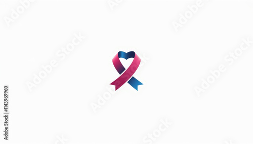 Stylized heart ribbon in pink and blue representing support for a cure on white background